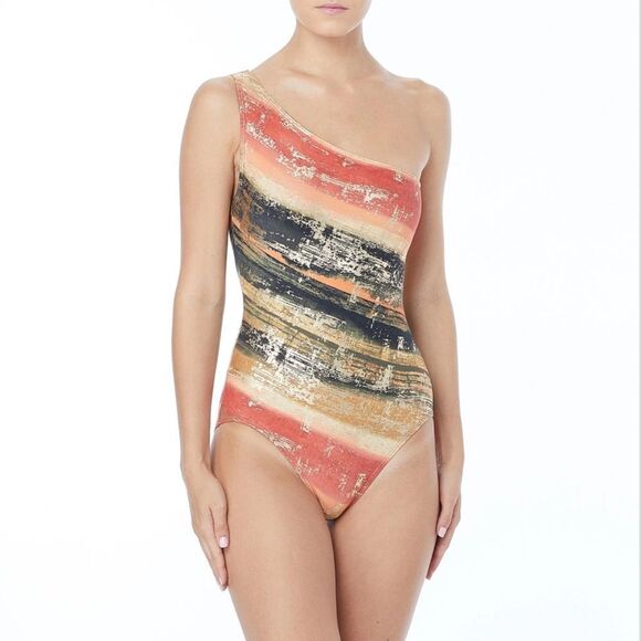 Carmen Marc Valvo One Shoulder One Piece Swimsuit Pacific Sunset Size 6 - Picture 1 of 10